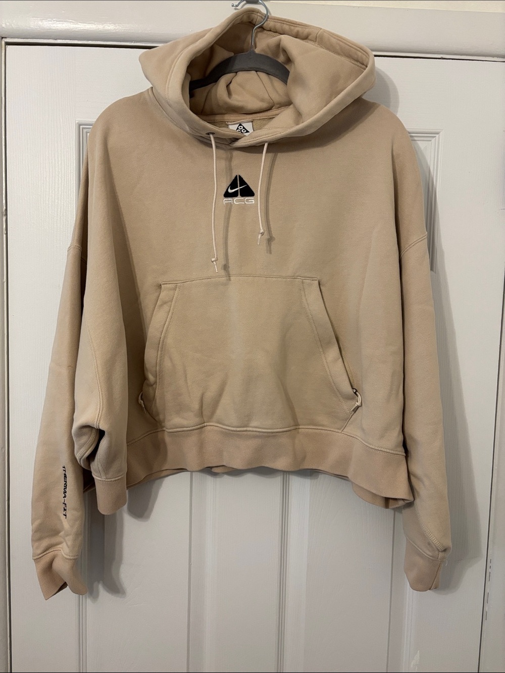Nike Beige Cropped Cowl Hoodie Sweater